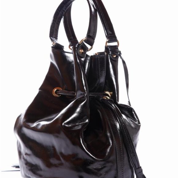 Aicha Black Drawstring Italian Leather Handbag - Picture 3 of 7